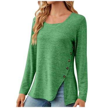 XZNGL Long Sleeve Shirt Women Ladies Fashion Solid Color Long Sleeve Square Neck Button Shirt Woman Casual Loose Top Womens Long Sleeve Tops Women's Long Sleeve Tops Long Sleeve Shirts Women