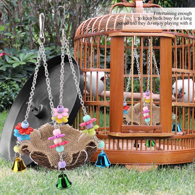 Bird Swing Perch Toy, Cage Hammock Standing Perch Toy Bird Hanging Toy, Rattan Bird Birds For Pets Parrots Animals