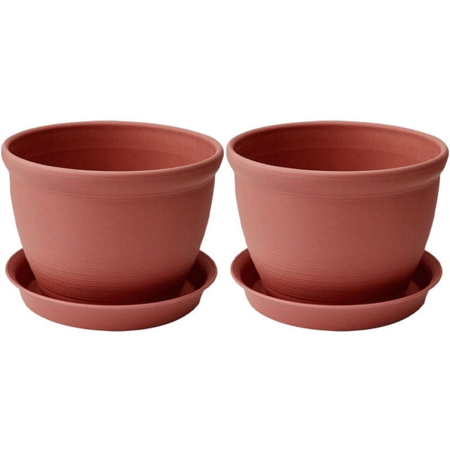 2 Pcs Pot de Fleurs Rond en Plastique Épaissi avec Support Inférieur 14cm*10cm*10cm