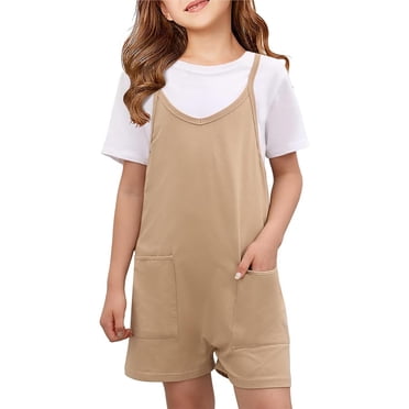 Girls Jumpsuit Sleeveless Spaghetti Strap With Pockets V Neck Harem Shorts Girls Overalls For Girls Outfits Size 12-14