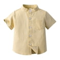 thumbnail image 1 of LUOGENLI Maxi Tops Set Spring Summer Boys Short Sleeved Shirt Solid Color Single Cotton Cardigan Children's Shirt Maxi Tops and Slit Yellow Size 7-8 Years, 1 of 3