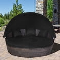 thumbnail image 4 of Gymax Lit de Jour Rond en Rotin pour Patio avec Coussins et Table Réglable, Noir, 4 of 10