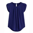thumbnail image 5 of Chemise Décontractée pour Femme en Chiffon Uni à Manches Courtes et Col Rond, Blouse à Manches Courtes (Bleu Foncé, TG), 5 of 5