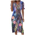 thumbnail image 2 of FcBaudy Robe à Manches Courtes Col en V, Robes d'Été pour Femmes, Robes d'Été pour Femmes Imprimé Floral Ourlet Irrégulier Robe Col en V Manches Courtes Robe Boutonnée Robe Femme, 2 of 5