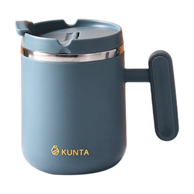 Tasse à Café de Voyage en Acier Inoxydable avec Couvercle et Poignée, Capacité de 450 ml, Indiquée en Couleur Bleue. Dotée d'Une double Isolation sous Vide pour Maintenir la Température de la Boisson, d'Un Grand Ouverture pour un Remplissage et un Nettoyage Faciles, et d'Un Couvercle à Joint en Caoutchouc pour Prévenir les Déversements. Fabriquée en Acier Inoxydable de Qualité Alimentaire 304 et en Matériau ABS, Convient à la Maison, au Bureau, aux Voyages et au camping en Plein Air. Idéale comme Tasse de Déjeuner Ou Cadeau pour des occasions Spéciales.