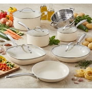 Gotham Steel Cream 12 Piece Ultra Nonstick Ceramic Cookware Set with Stay Cool Handles Dishwasher and Oven Safe