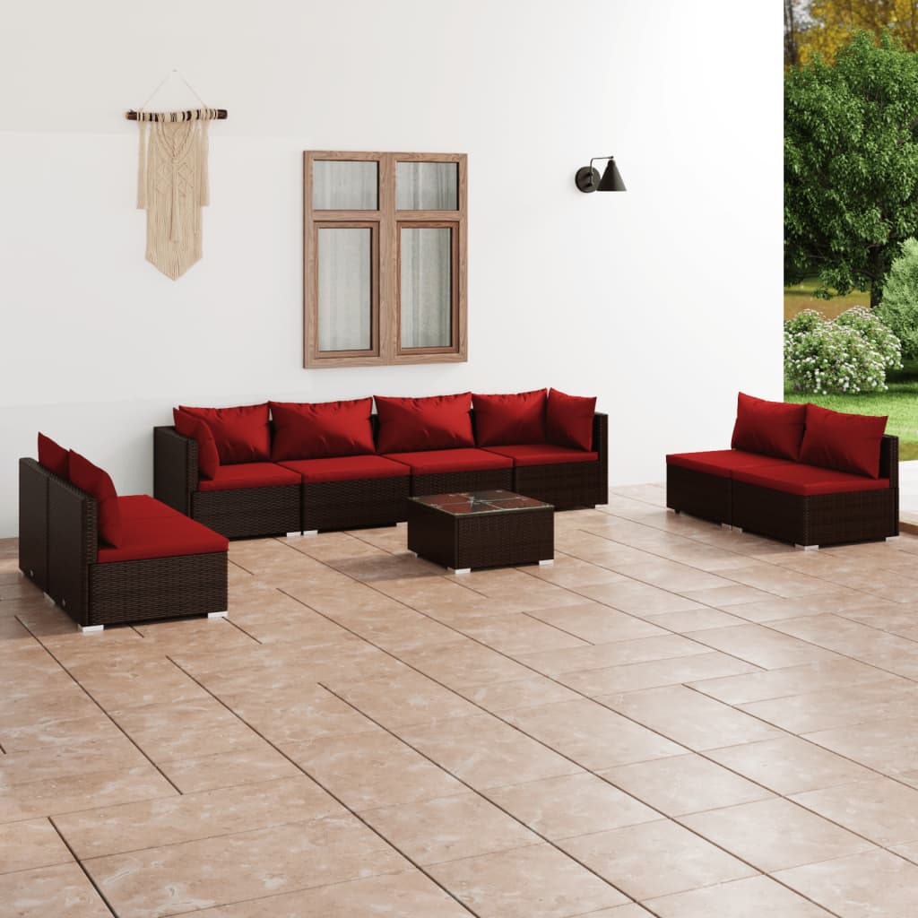 vidaXL 9 Piece Garden Lounge Set with Cushions Poly Rattan Brown