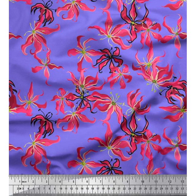 Soimoi Moss Georgette Fabric Wildflower Floral Printed Fabric 1 Yard 42 Inch Wide