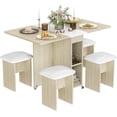 thumbnail image 1 of AWQM 4 Person Folding Dining Table Set with 4 Leather Chairs and Storage Space Saving Foldable Dining Table with Rollers for Small Spaces Kitchen Dining Table Set (Beige), 1 of 7
