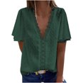 thumbnail image 1 of Hauts pour Dames Manches Courtes Femmes Décontracté Manches Courtes en Chiffonnier Uni Blouse T-Shirt à Col en V Hauts pour Dames Hauts pour Femmes Décontracté, 1 of 8