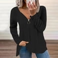 thumbnail image 2 of Timegard Hauts Grande Taille pour Femmes Col en V Fermeture Éclair Œillet Manches Longues Blouse Tunique Décontractée Habillée, 2 of 6