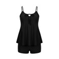 thumbnail image 4 of High Cut Swimsuits for Women Solid-Colored Conservative Tankini with Bra Pads No Steel Open-Back Shoulder Straps with Drawstrings Swimsuit and Swimming Trunks Split Swim, 4 of 5