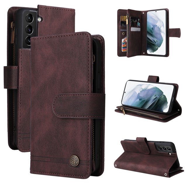 Case for Samsung Galaxy S21 5G Cover Zipper Pocket Wallet Case Magnetic Protective - Braun