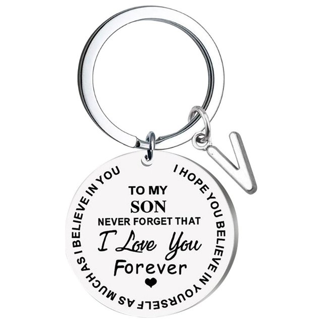 EGNMCR Keychains DIY To My SON Stainless Steel Last Name 26 Letter Keychain 2.5cm Fashion Decorations