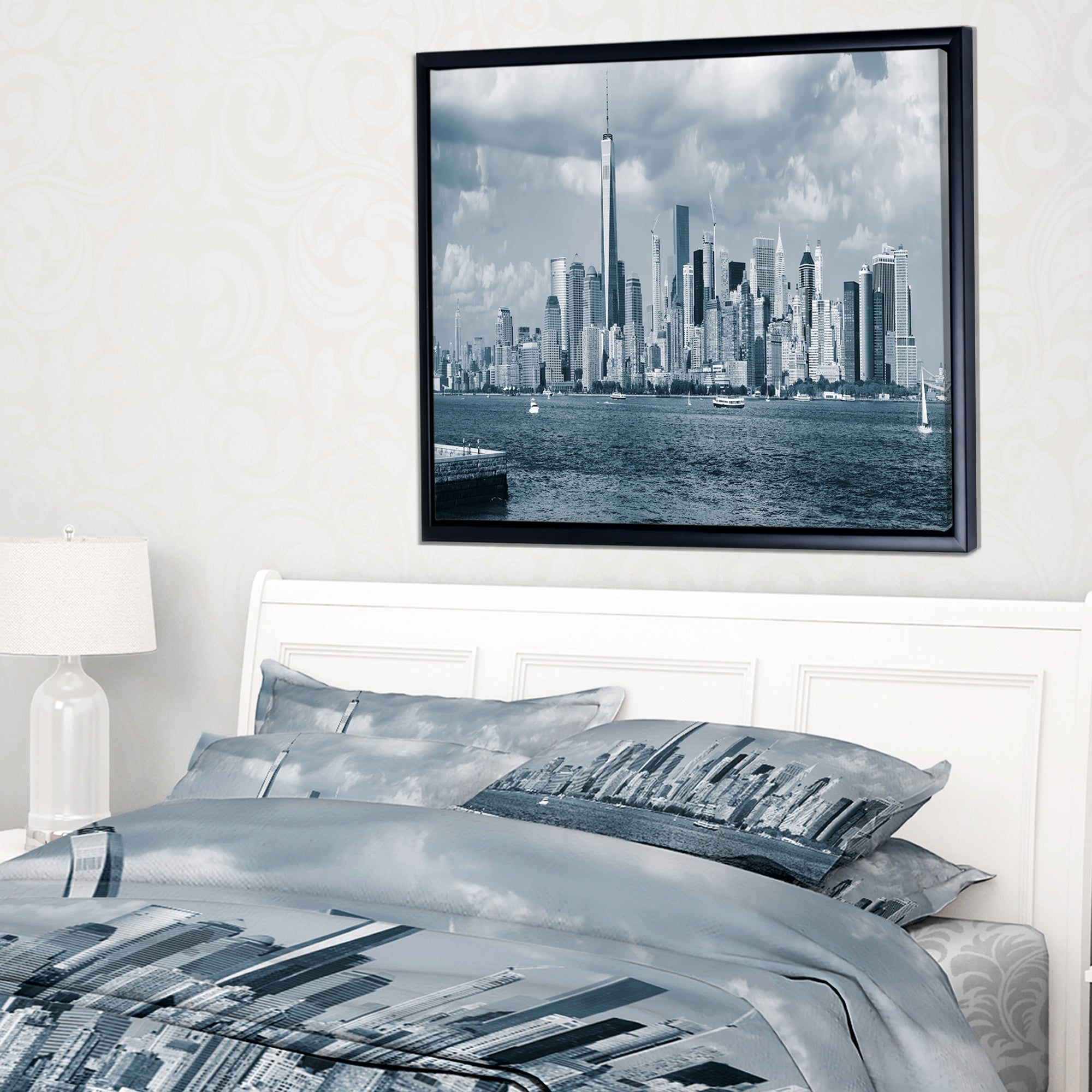Design Art Manhattan Panorama Noir Et Blanc Sur Toile Encadrée
