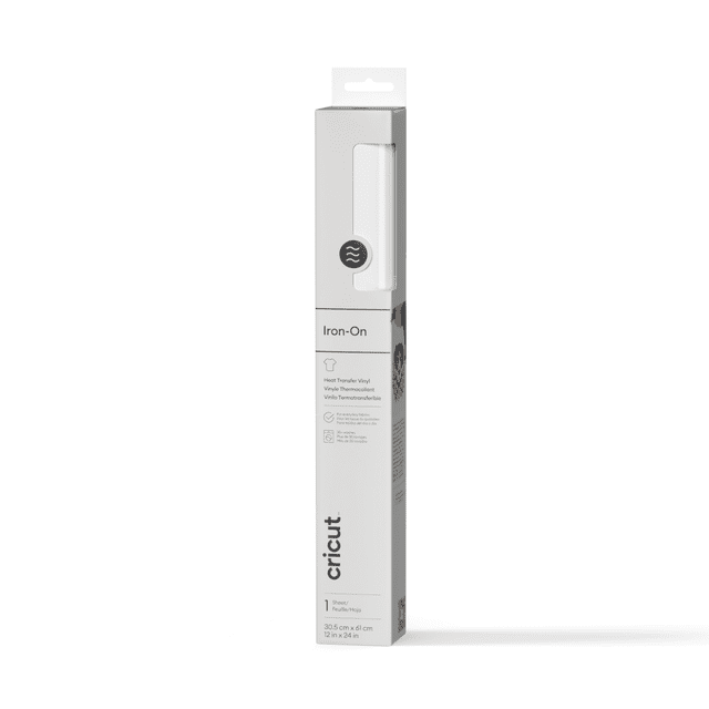 Cricut® Iron-On Rouleau de Vinyle Thermocollant Blanc 12 Po x 24 Po (30,5 cm x 61 cm) en Emballage Mince, Optimisé pour les machines de Coupe Cricut et les presses à Chaud, Coupe et Désherbe Facilement, Dure Plus de 30 Lavages, Convient à la Personnalisation des Vêtements et des Accessoires.
