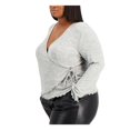 thumbnail image 1 of REBELLIOUS ONE Womens Gray Stretch Tie Ribbed Long Sleeve Surplice Neckline Wrap Sweater Plus 3X, 1 of 1