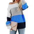 thumbnail image 4 of Chandails pour Femmes pour l'Hiver Mode pour Femmes Manches Col Rond Agencement de Couleurs Hauts Amples Blouse Chandail Tricoté Chandails pour l'Automne P-207 Bleu TG, 4 of 6
