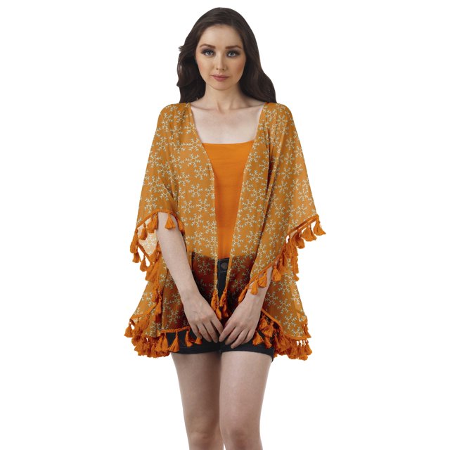 Moomaya Vêtements de Plage Imprimés pour Femmes Boléro à Franges Cache-Maillot Cardigan