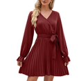thumbnail image 1 of Vente de Liquidation Robes d'Été pour Femmes 2023 Robe à Manches Courtes de Couleur Unie Col en V Midi Évasée Mode Élégante Fête Boîte de Nuit Vacances Plage Bord de Mer Bal de Rentrée Ligne A Ourlet Évasé Robe Plissée, 1 of 5