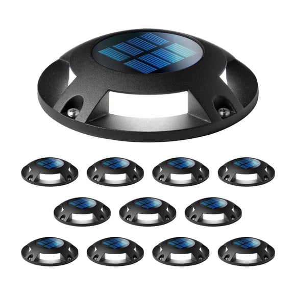 Home Zone 12 Packs Outdoor Solar Deck Light Black 20 Lumens Waterproof Dusk to Dawn Aluminum Plastic Case for Decor Fence Step Pathway Backyard Garden