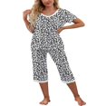 thumbnail image 2 of Ensemble de Pyjamas en Coton pour Femmes, Manches Courtes, Hauts de Pyjama avec Pantalons Capri, Ensembles de Détente, Vêtements de Nuit, 2 of 6