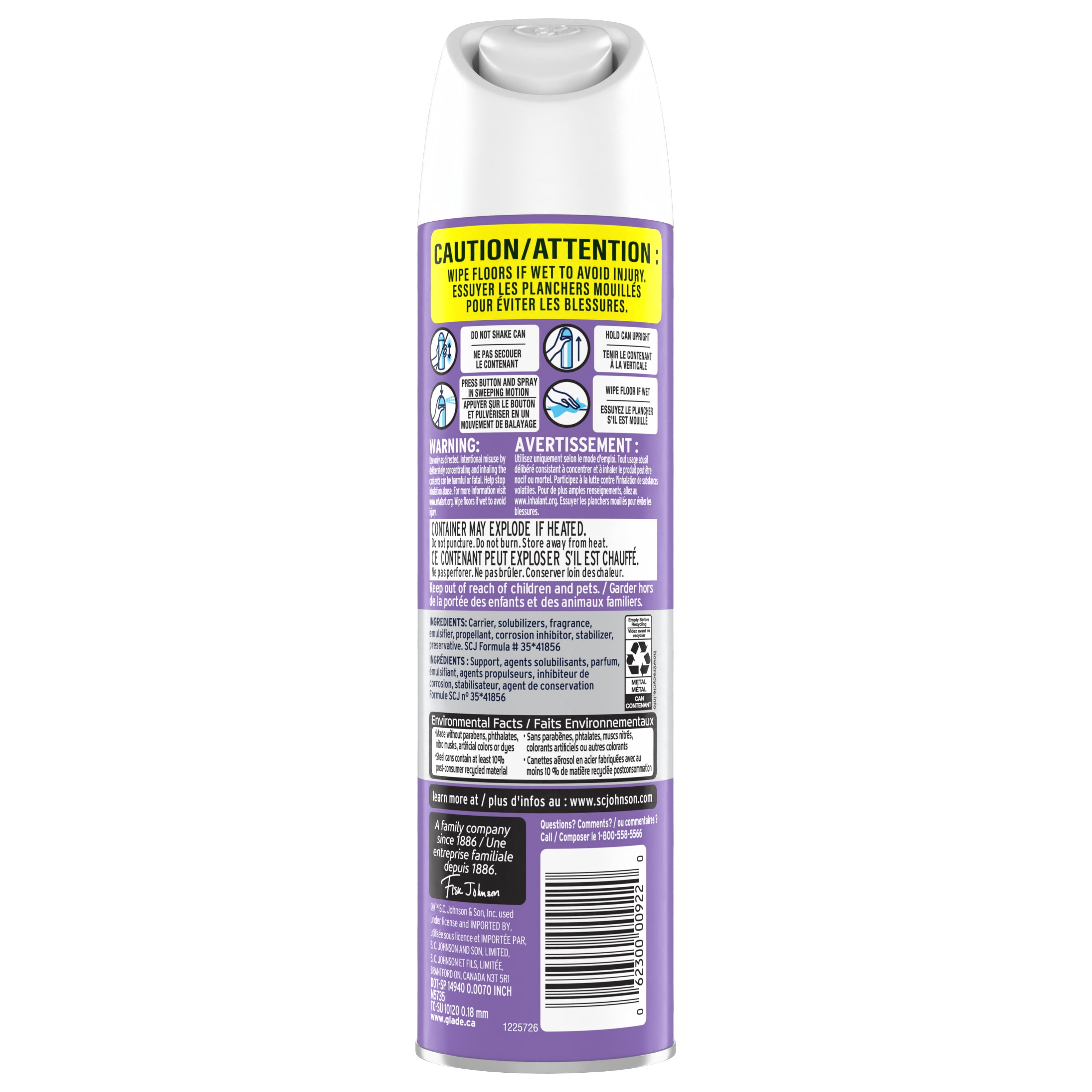Glade® purificateur d’air et éliminateur d’odeurs en aérosol, lavande paisible et aloes