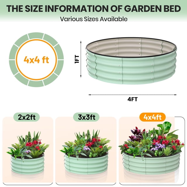Cherish 2 - Pack Round Galvanized Raised Garden Bed - 2FT/3FT/4FT Sizes - Outdoor Flower & Vegetable Bed - Heavy - Duty & Open - Bottom Design