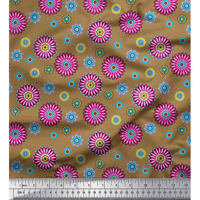 Soimoi Rayon Fabric Flower Artistic Print Fabric by The Yard 42 Inch Wide