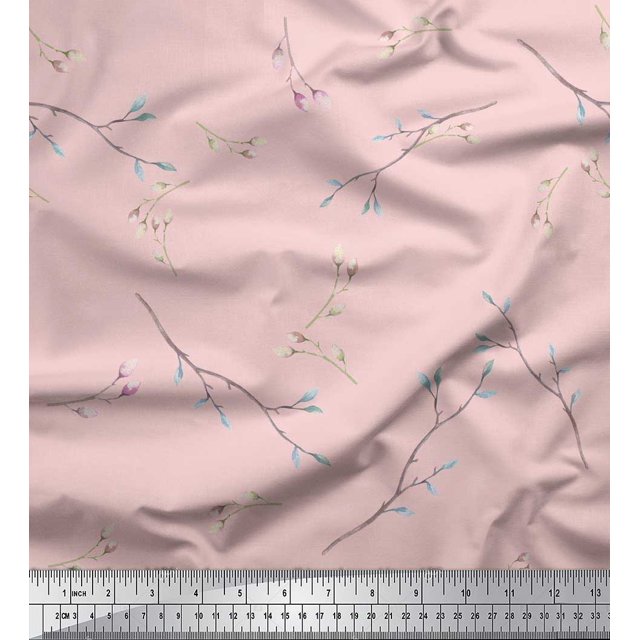 Soimoi Modal Satin Fabric Leaves & Buds Flower Fabric Prints by Yard 42 Inch Wide