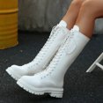 thumbnail image 2 of Dakaela Knee High Boots Women Platform Lace up Combat Wide Calf Booties Non Slip Punk Goth Motorcycle Riding Boots White Size 9, 2 of 8