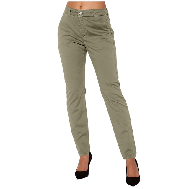 Dealovy Dress Pants Women Work Skinny Straight-Leg Trousers Solid Color Mid Rise Office Ankle Length Trousers