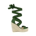 thumbnail image 3 of BLISSFUL STEP Sandales pour Femmes en Faux Suède à Plateforme Compensée à Lacets à Bout Ouvert Vert 6, 3 of 8