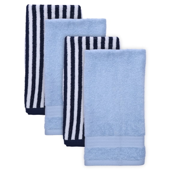 Mainstays 4-Pack Hand Towels, Navy Stripe