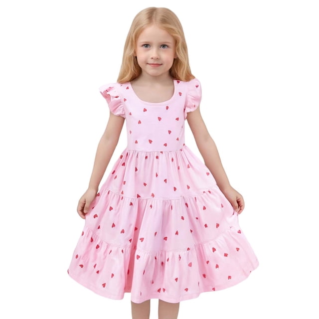 Teen Girls Spring Dresses A-Line Girl Dress Ruffle Sleeve Pink Dress Girls Fancy Dress
