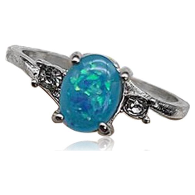 thinsony Female Silver Ring Portable Zircon Rhinestone Rings Girlfriends Bridal Ornaments Jewellery Accessory Wedding Engagement Blue Size 9