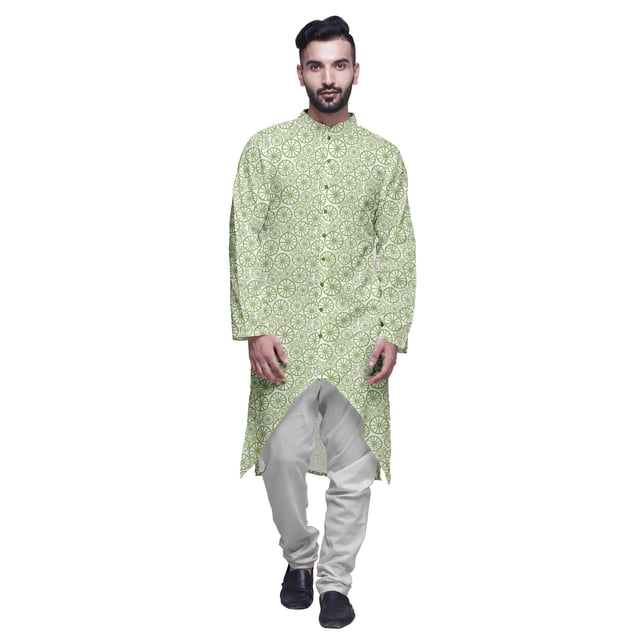 Atasi Kurta Asymétrique à Boutons pour Hommes Chemise Imprimée Mandarin à Manches Longues