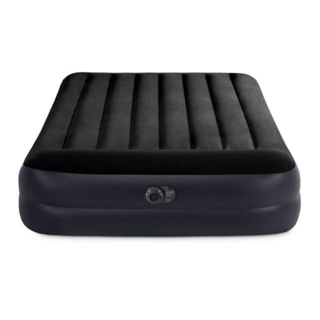 Intex Grand Pillow Rest Surélevé Airbed avec Fiber-Tech Rp, Matelas Pneumatique Surélevé Noir avec Chambres d'Air Verticales, Pompe Interne Intégrée et 16,5 Pouces Surélevés pour un Accès Facile, Convient au camping et aux Invités.