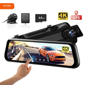 WOLFBOX Vue arrière de la caméra Dash, 4K Dash Cam avant et arrière avec vision nocturne, 10" Touch écran Dash Cam, moniteur de stationnement, véhicule, gratuit 32GB Carte, GPS