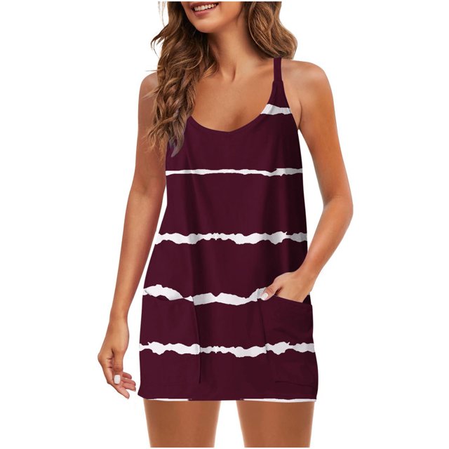 XZNGL Womens Fashion V-Neck Sleeveless Solid Pockets Pullover Dress Shorts Suits