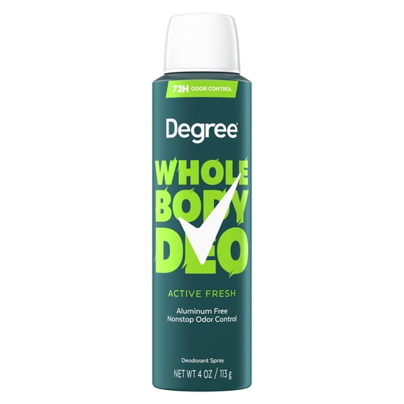 Degree Men Whole Body Deodorant Spray for Men Active Fresh Scent Aluminum Free 72H Odor Protection 4 oz