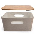 thumbnail image 2 of Truu Design Modern and Sleek Decorative Paper Beige Storage Basket with Bamboo Lid, 2 of 5
