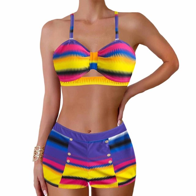 Women Plus Size Tankini, Tummy Control Swimsuits Two Piece with V Neck and Removable Pads, Soft Stretchy Fabric Swimwear for Beach, Pool, Summer Vacation