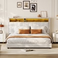 thumbnail image 3 of YUSAZENS King Size Bed Frame, Button Tufted Upholstered Headboard Platform Bed with Charging Station and Bookcase, Easy Assembly Bed Frame With Light, Noise-free, Stable, No Box Spring Needed, 3 of 8