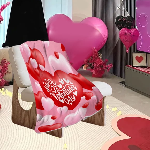 PEONAVET Valentine's Day Heart Pattern Flannel Blanket Soft and Light and Easy To Wash Romantic and Warm Ideal for Sofa Beds