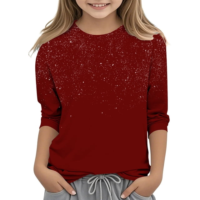 Posijego Garçons Filles T-Shirt à Manches 3/4 Imprimé Col Rond T-Shirts d'Été Hauts Décontractés pour Enfants