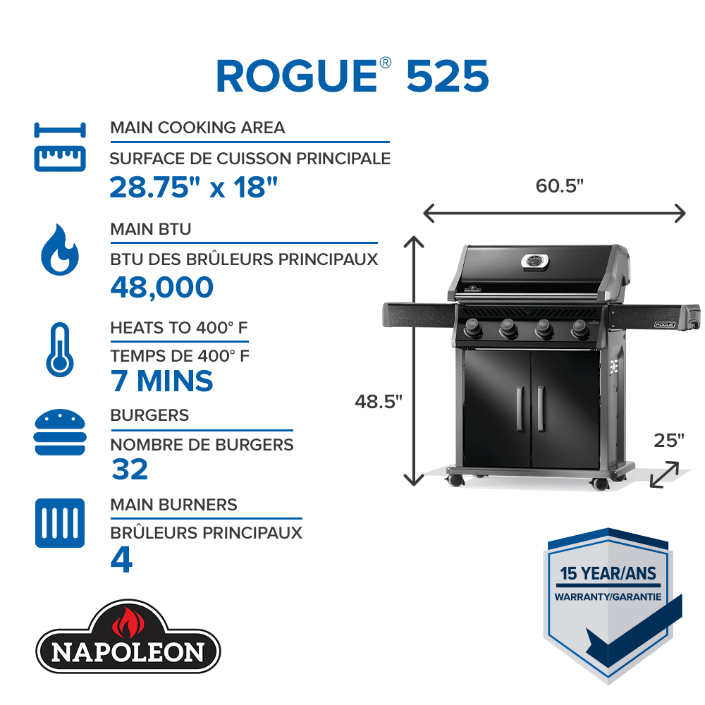 Gril Rogue525 au gaz naturel, noir