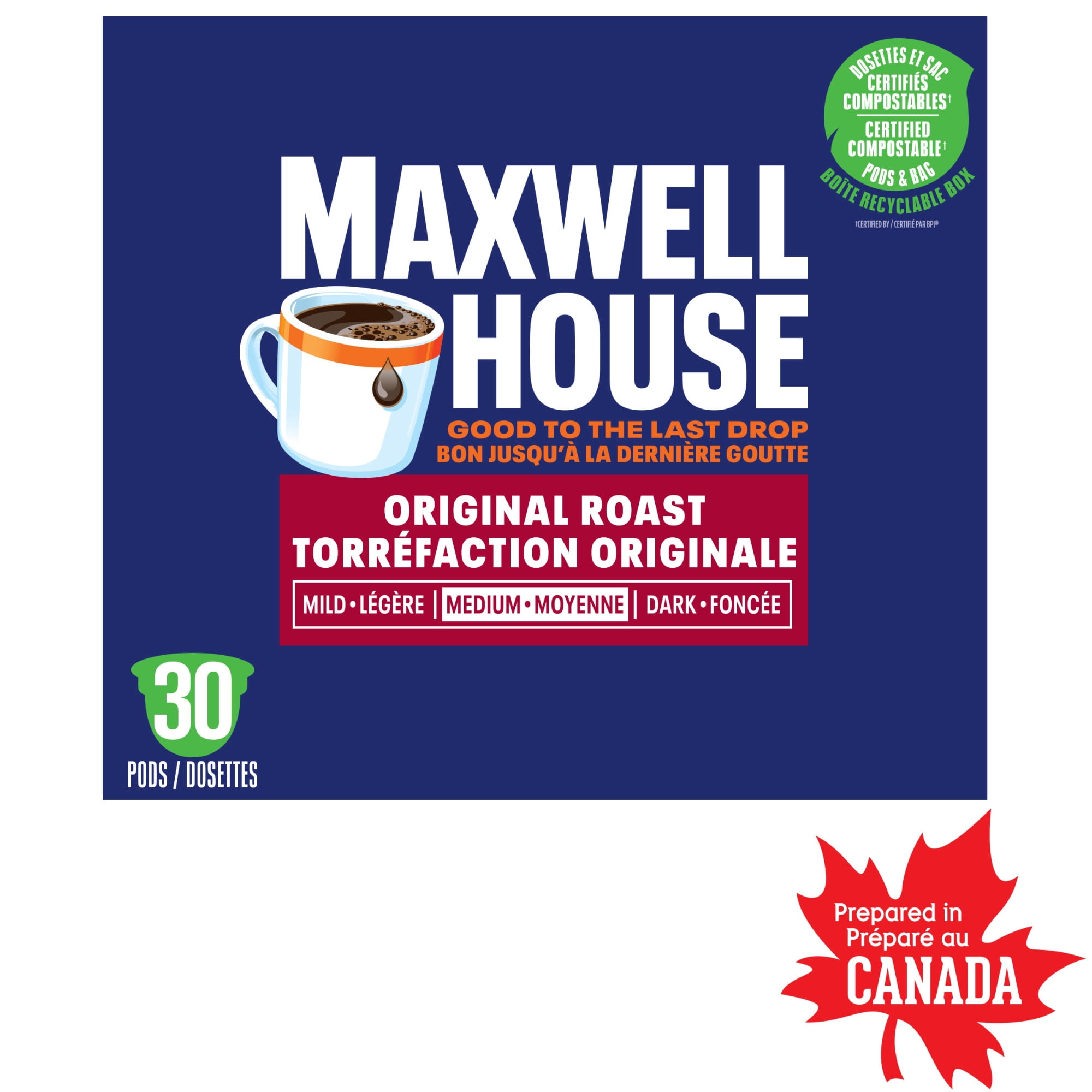Maxwell House Original Roast Coffee Certified Compostable K-Cup® Coffee Pods, 30 Pods, Medium