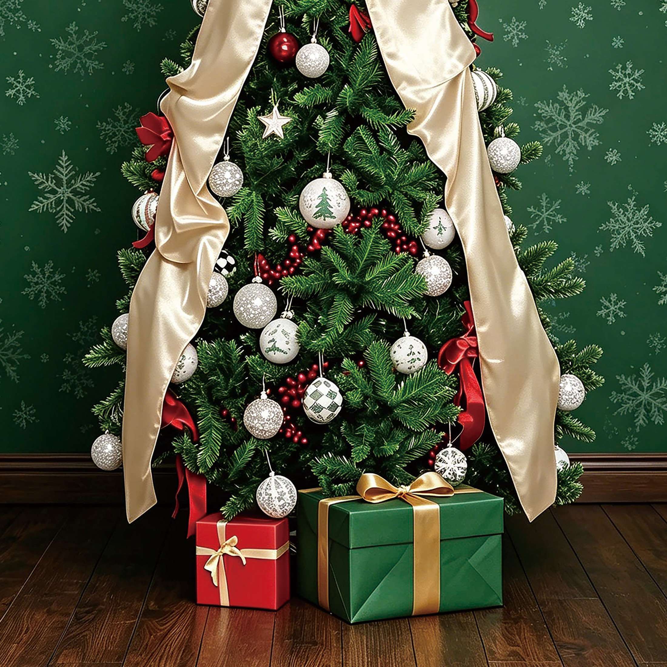 Holiday Time Champagne Satin Fabric Bow Christmas Tree Topper, 85.5"