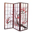 thumbnail image 1 of 3 Panel Wood Framed Cherry Blossom Screen (Mahogany), 1 of 3